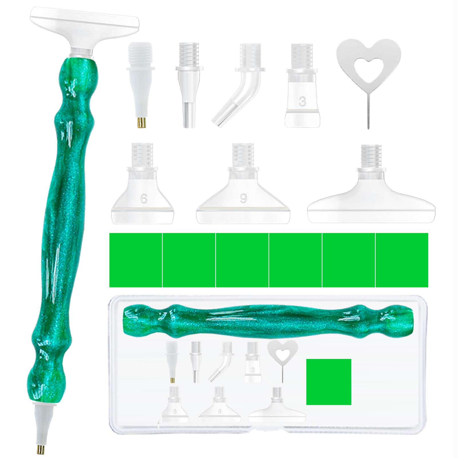 Craft Art Set - Diamond Paintbrush Set (Green), Comfortable Ergonomic