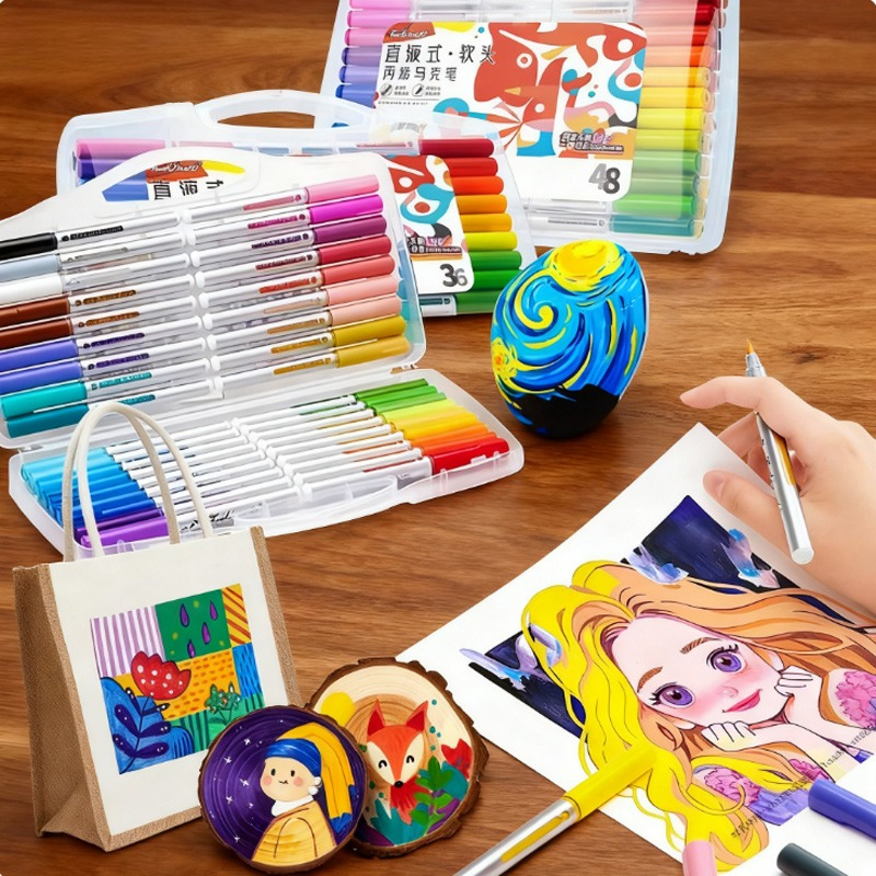 Illustration Marker Set - 12/24/36/48color Straight Liquid Acrylic Marker Stackable