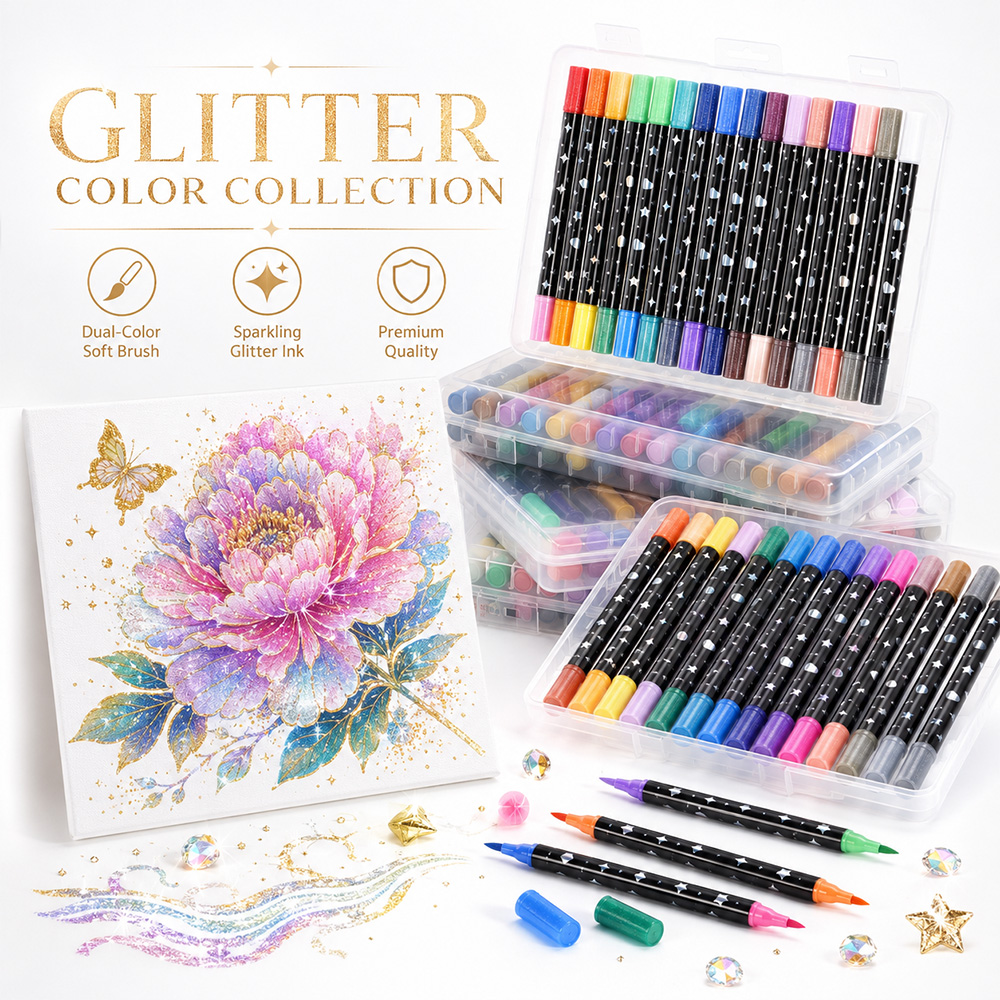 Illustration Marker Set - 12/24/36/48/60 Pcs Dual Tip Glitter Brush