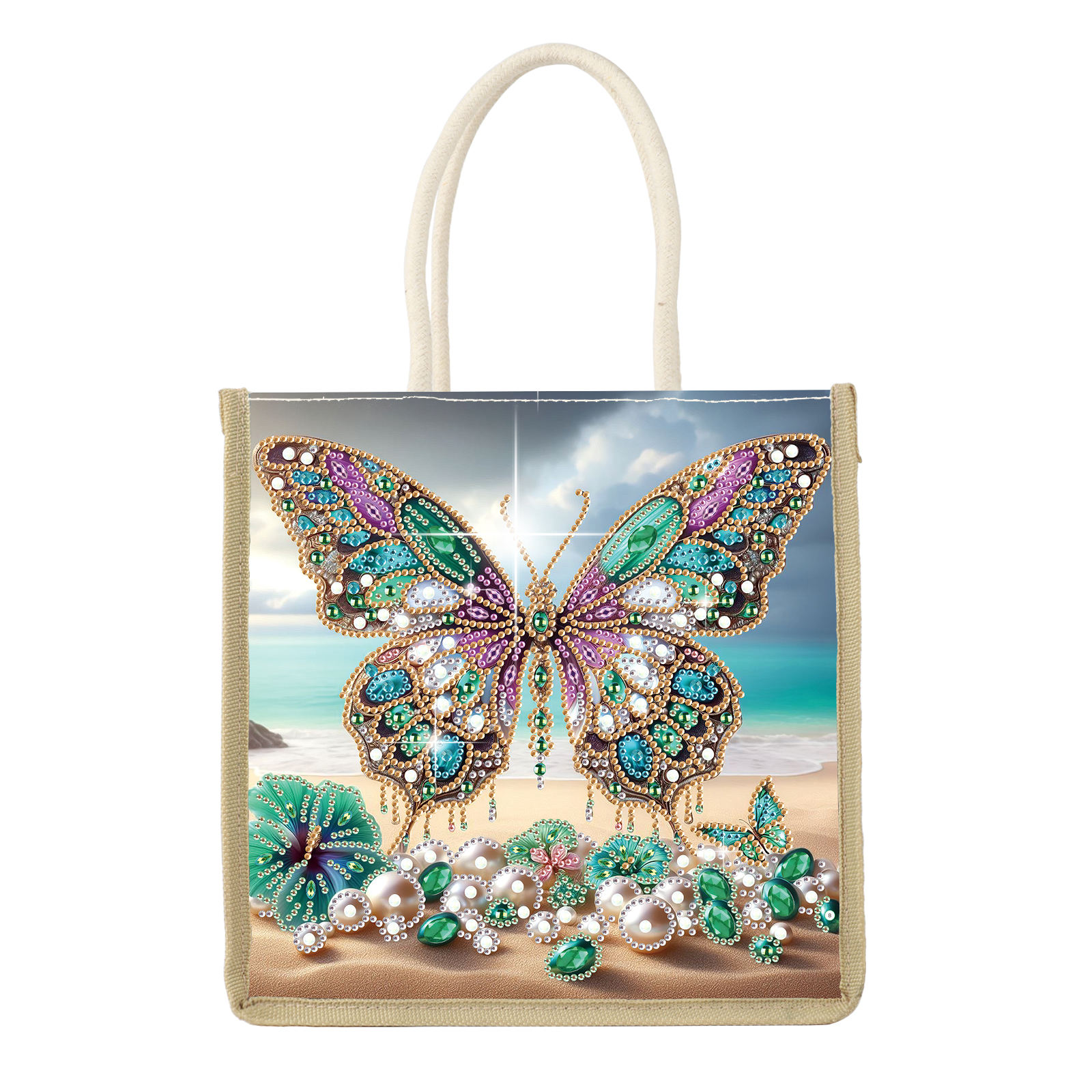 Art Craft Handmade - Diamond Art Painting Handbag Kits,beach butterfly