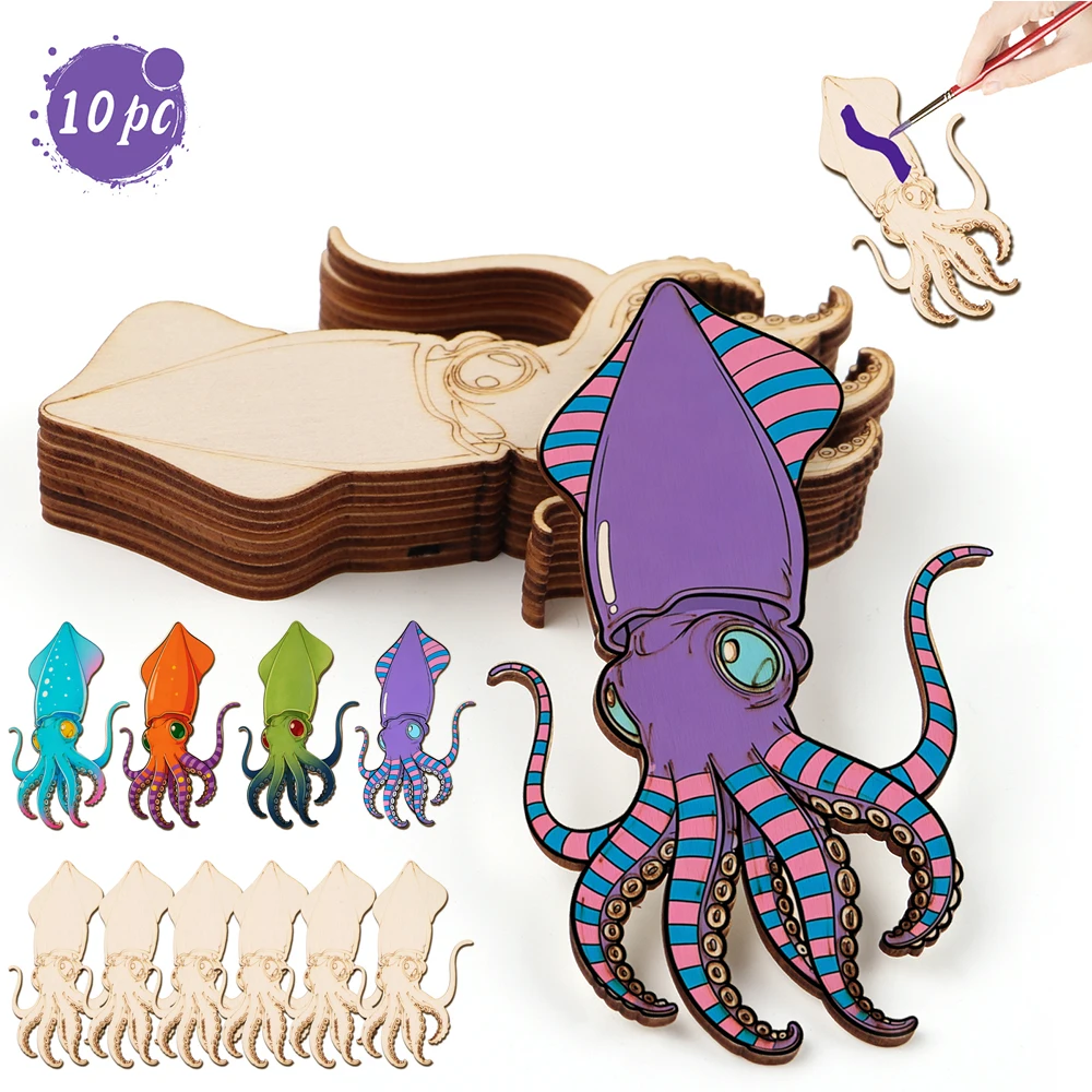 Art & Craft Job Vacancies - 10pcs/set Unfinished Wood Craft Octopus Animal