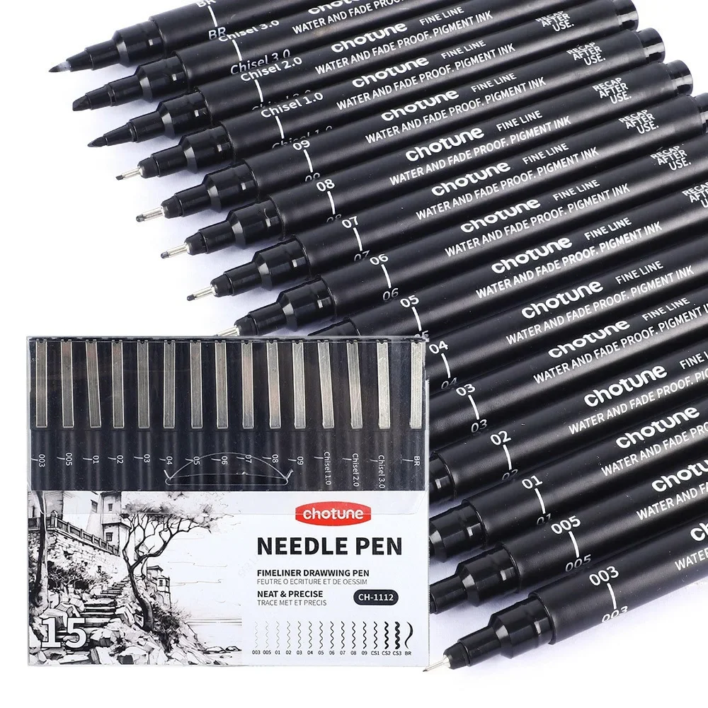 Illustration Marker Set - Black Micro Pens,15 Sizes,Waterproof Archival Ink,Fine