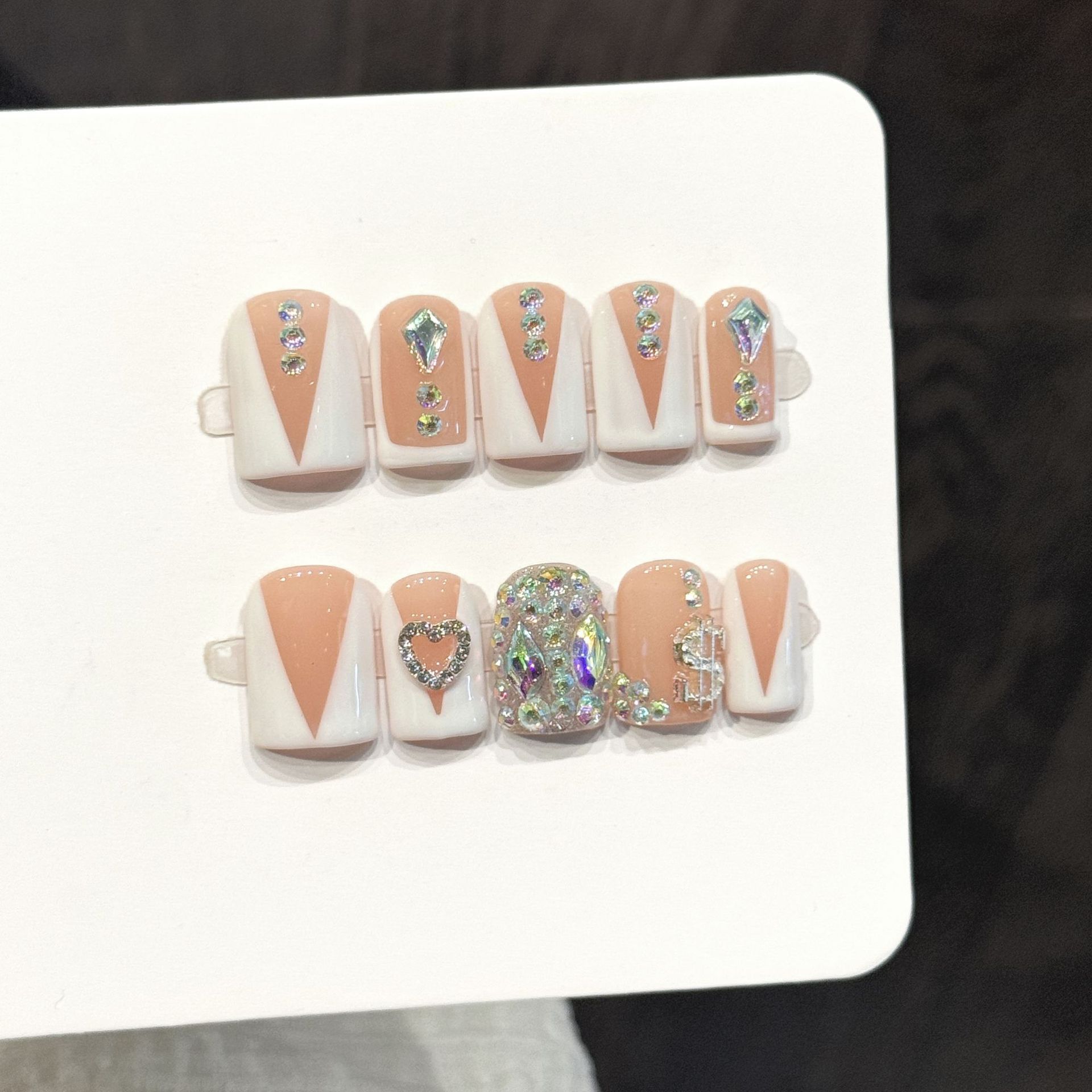 Art Craft Handmade - 10PCS Square Handmade Press On Nails,