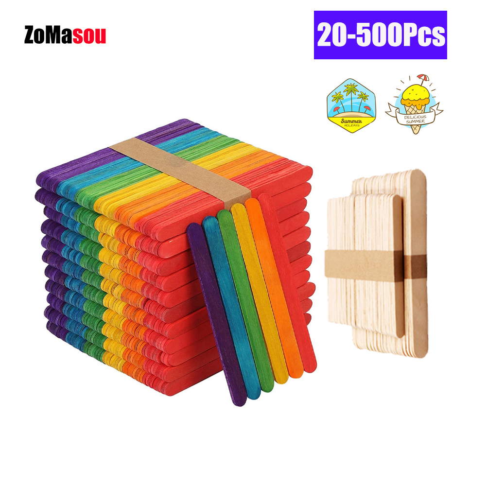 Art Craft Kitchen - 20/100/500Pcs Ice Cream Popsicle Sticks Natural